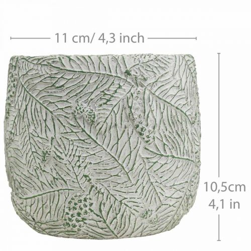 Article Jardinière en céramique vert blanc gris branches de sapin Ø12.5cm H12cm