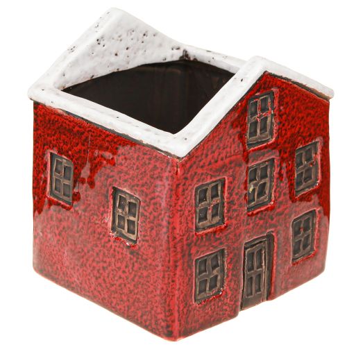 Jardinière en céramique maison de l&#39;Avent rouge et blanc 10×10×12cm