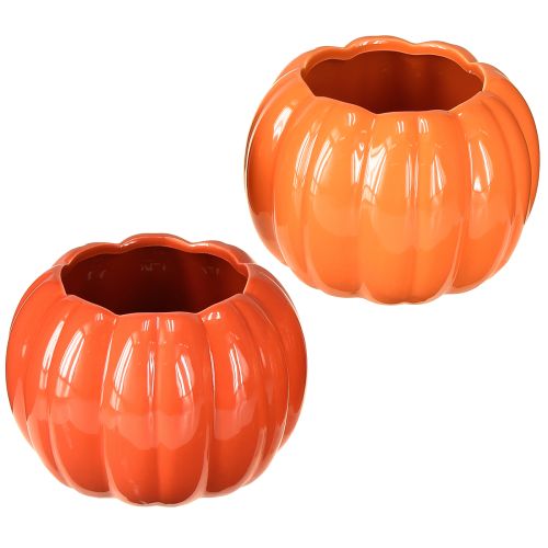 Floristik24 Jardinière en céramique citrouille orange assortie Ø14cm H10cm 2 pcs