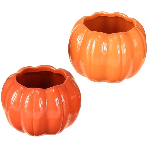 Pot de fleurs en céramique orange en forme de citrouille Ø9,5 cm H6,5 cm 4 pièces