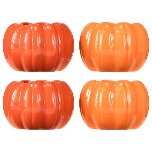 Article Pot de fleurs en céramique orange en forme de citrouille Ø9,5 cm H6,5 cm 4 pièces