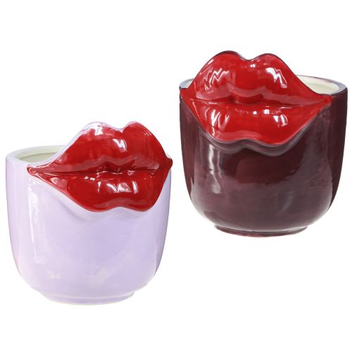 Floristik24 Jardinière Céramique Kissing Mouth Vase Rose Violet Ø14,5cm 2pcs