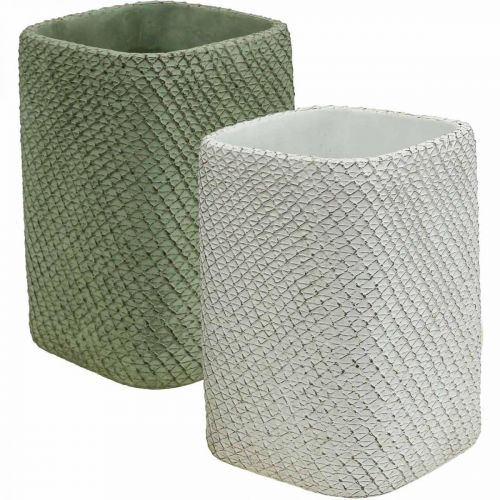 Floristik24 Jardinière en céramique maille relief vert blanc 14x14cm H21.5cm 2pcs