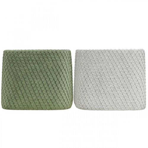 Article Jardinière en céramique maille relief vert blanc 17x17cm H15cm 2pcs