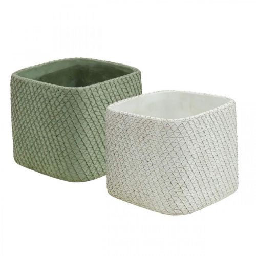 Jardinière en céramique maille relief vert blanc 13,5x13,5cm H13cm 2pcs