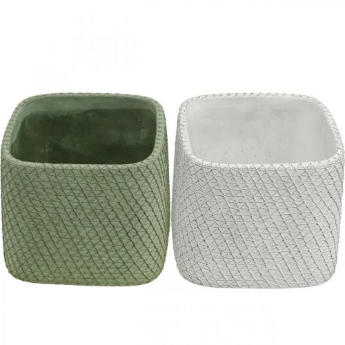 Article Jardinière en céramique maille relief vert blanc 13,5x13,5cm H13cm 2pcs