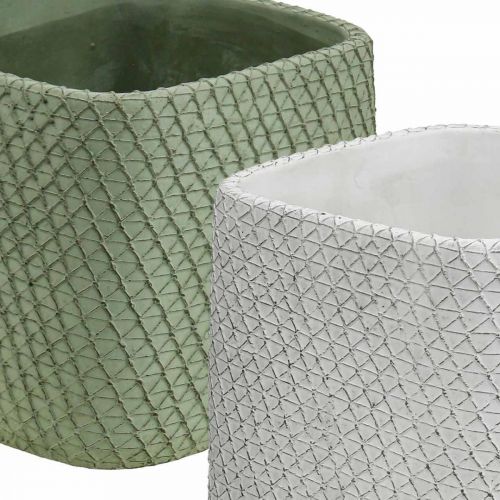 Article Jardinière en céramique maille relief vert blanc 12,5x12,5cm H9cm 2pcs