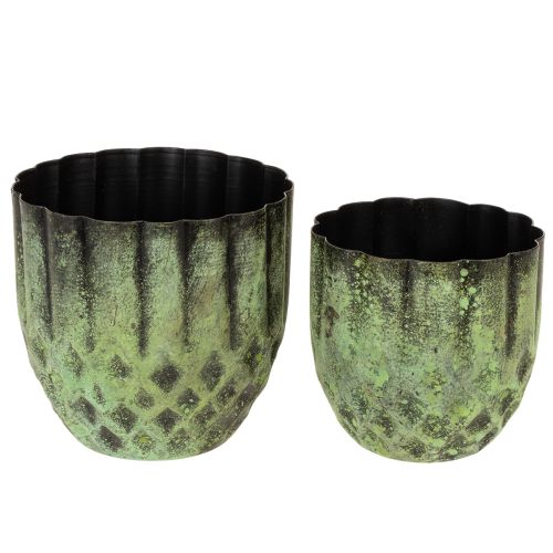 Article Pot de fleurs vintage en métal, vert, Ø 14/12 cm, lot de 2
