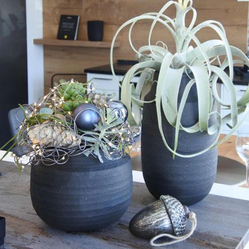 Article Jardinière pot de fleurs en céramique noire Ø27cm H23cm