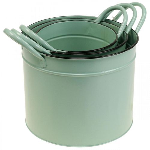 Floristik24 Lot de 3 pots de fleurs en étain vintage avec poignée
