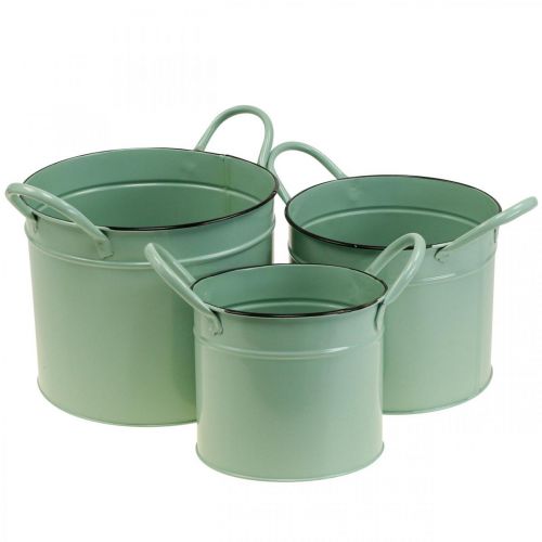 Floristik24 Lot de 3 pots de fleurs en étain vintage avec poignée