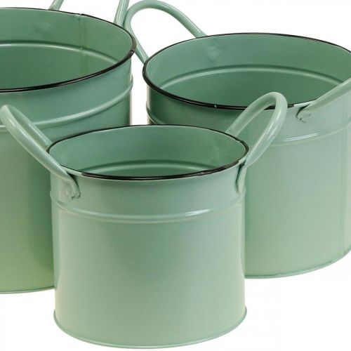 Floristik24 Lot de 3 pots de fleurs en étain vintage avec poignée