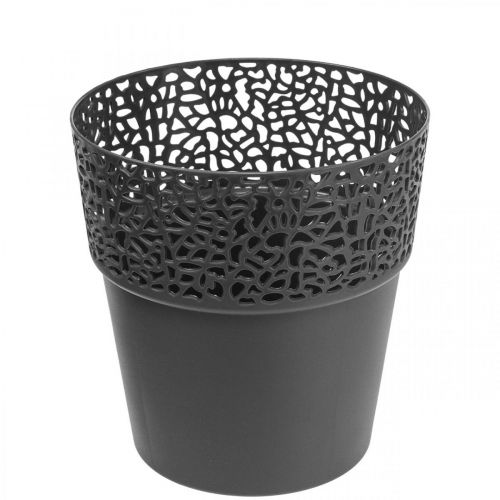 Jardinière pot de fleur en plastique anthracite Ø13cm H13.5cm