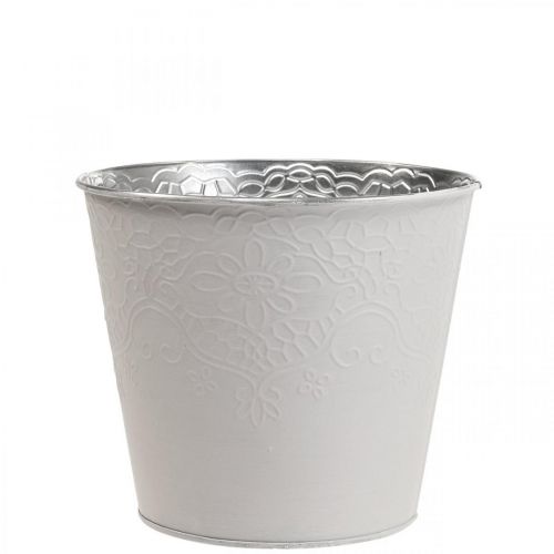 Cache-pot métal pot de fleur blanc pastel Ø12cm-08672