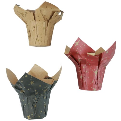 Jardinière papier étoiles rouge/anthracite/naturel Ø4,5cm H6cm 9 pièces