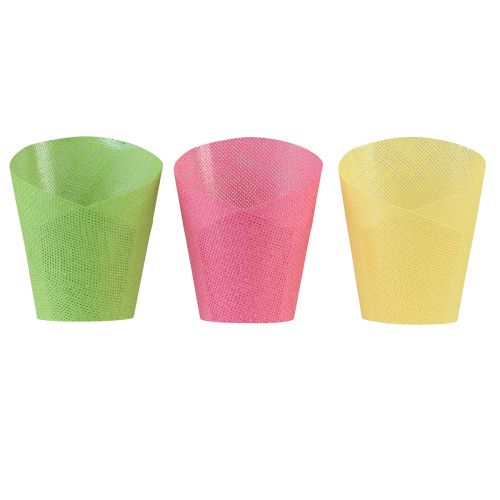 Article Jardinière papier tressé rose, jaune, vert Ø7cm H13cm 12pcs