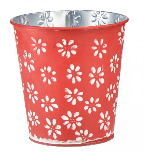 Floristik24 Jardinière rouge blanc pot de fleur floral métal Ø12,5cm H11,5cm