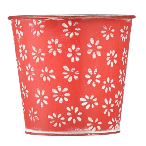 Article Jardinière rouge blanc pot de fleur floral métal Ø12,5cm H11,5cm
