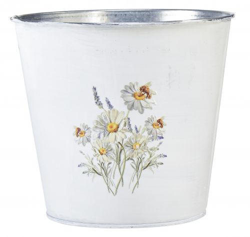 Article Jardinière pot de fleurs en métal blanc fleurs Ø16cm H14.5cm