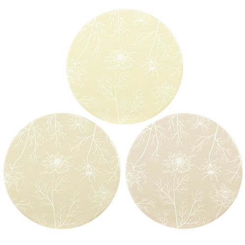 Article Dessous de verre Décoration de table Fleurs Beige Marron Ø20cm 3 Pcs