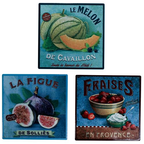 Article Dessous de verre en céramique motif fruit vintage 15x15cm 3pcs