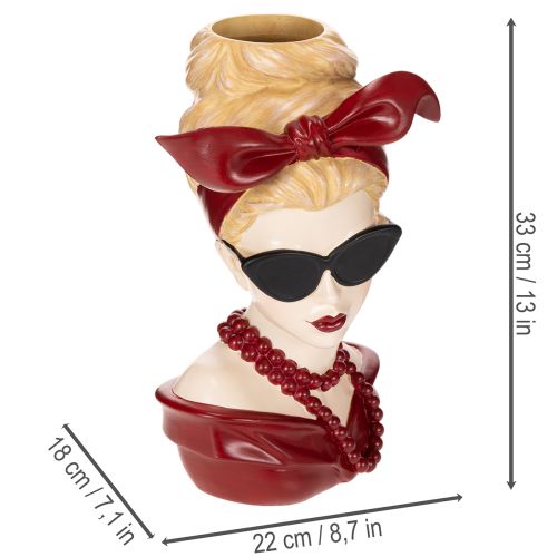 Vase en forme de tête de femme portant des lunettes de soleil et un collier de perles, 30 cm | Floristik24.be