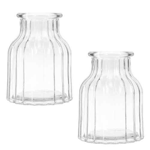 Floristik24 Vase verre rainures vase en verre décoratif verre clair Ø11cm H15cm 2pcs