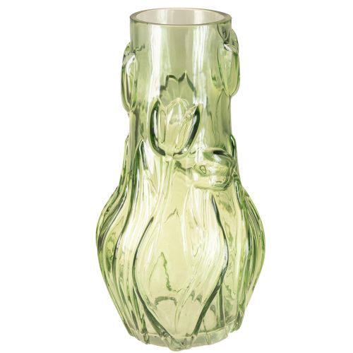Floristik24 Vase en verre orné d&#39;un motif de tulipe en relief pour une décoration harmonieuse, 30 cm