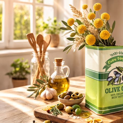 Article Vase à huile d'olive en céramique, idéal pour la décoration de la cuisine et d'une table méditerranéenne, 18 cm