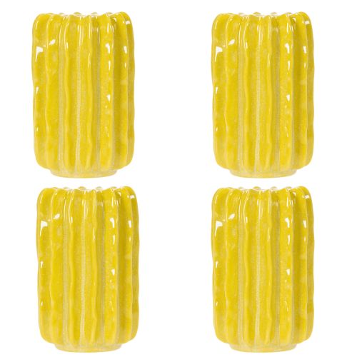 Article Vase en céramique motif cactus, design rainuré pour un intérieur moderne, 13 cm, lot de 4
