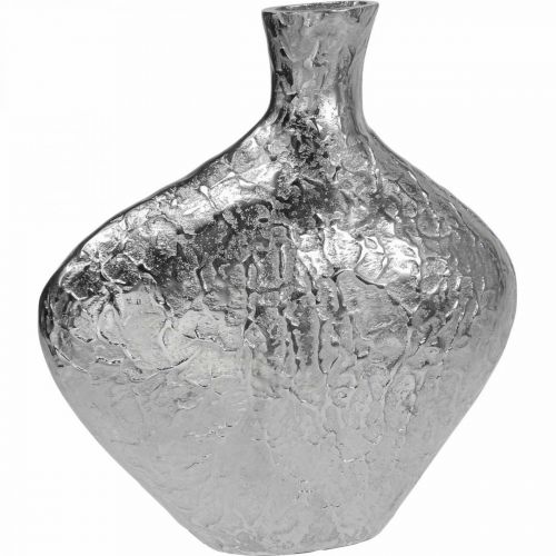 Vase décoratif métal martelé vase à fleurs argent 24x8x27cm