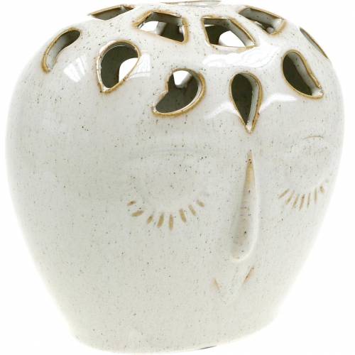 Floristik24 Vase en céramique avec crème pour le visage, beige H13cm aspect faïence 1 pièce