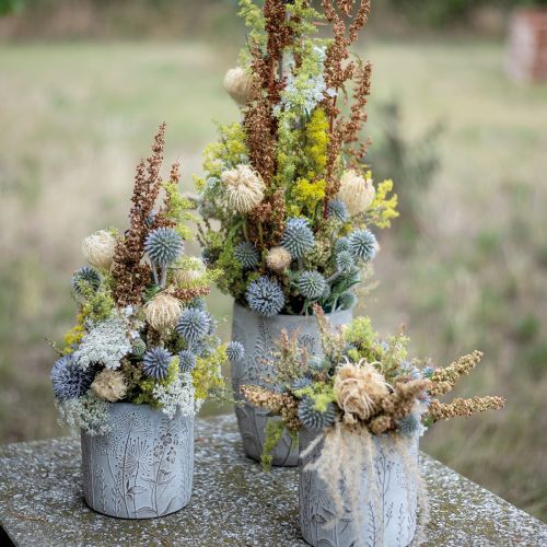 Floristik24 Vase vase à fleurs en béton blanc avec fleurs en relief vintage Ø14.5cm