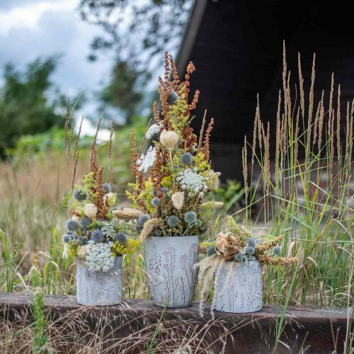 Floristik24 Vase vase à fleurs blanc en béton avec fleurs en relief Ø12,5cm 2pcs