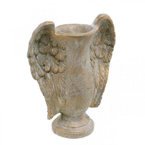 Floristik24 Vase déco en béton, amphore aux ailes d&#39;ange doré look vintage L20,5cm H26cm