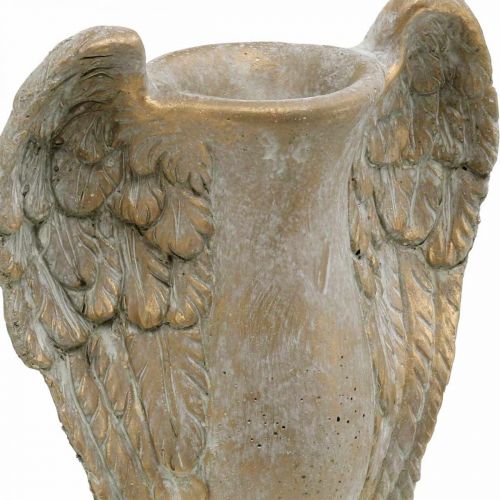 Floristik24 Vase déco en béton, amphore aux ailes d&#39;ange doré look vintage L20,5cm H26cm