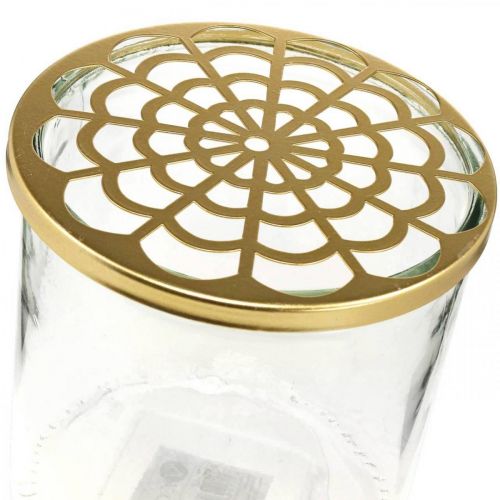 Floristik24 Vase avec couvercle en métal, aide à brancher, vase en verre avec fixation à brancher, décoration de table H15cm Ø15cm