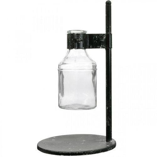 Article Vase décoratif verre bouteille décorative avec support en métal noir Ø13cm