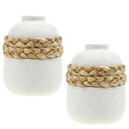 Article Vase à fleurs vase de table en jonc de mer en céramique blanche H10.5cm 2pcs