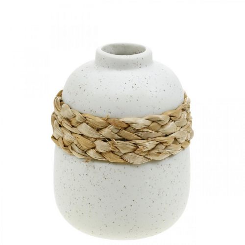 Floristik24 Vase fleur céramique blanche et jonc de mer Petit vase de table H10,5cm