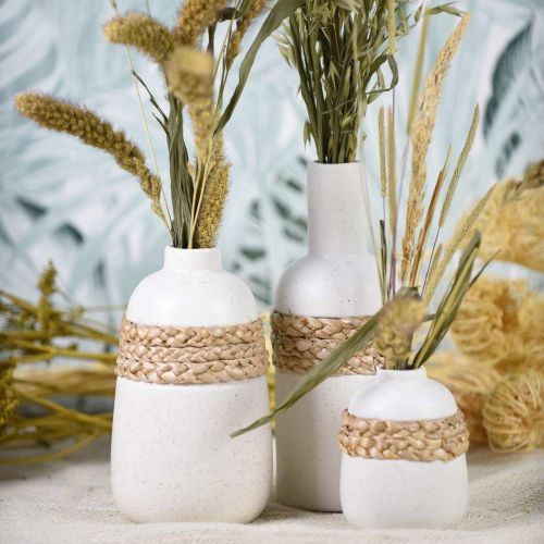 Article Vase à fleurs en céramique blanche et vase en jonc de mer décoration de table H22,5cm