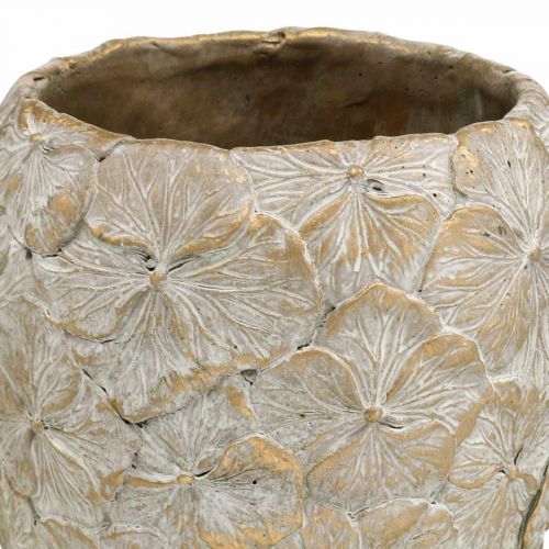 Article Pot décoratif motif fleur, vase béton doré aspect vintage Ø18cm H24cm