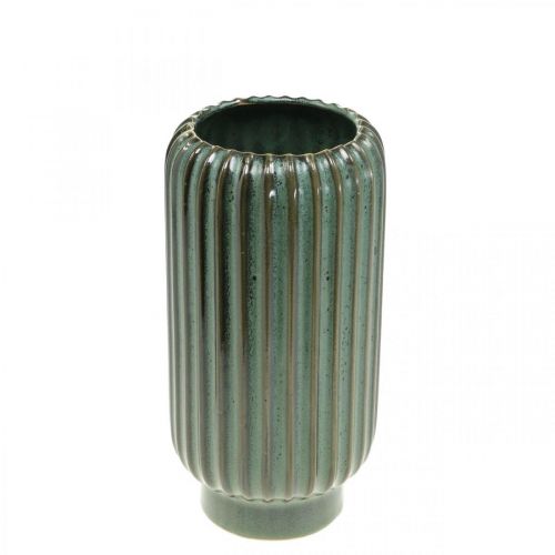 Vase en céramique, décorations de table, vase décoratif cannelé vert, marron Ø10,5cm H21,5cm