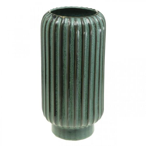 Floristik24 Vase décoratif, compositions florales, décorations de table, vase en céramique ondulée vert, marron Ø15cm H30,5cm