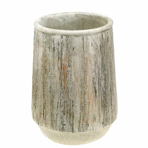 Jardinière vase béton design bois Ø15cm