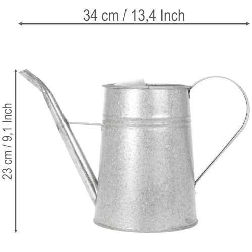 Arrosoir décoratif galvanisé, métal gris, style vintage, 1,7 L, H 23 cm, idéal pour les décorations florales et les jardinières élégantes. | Floristik24.be