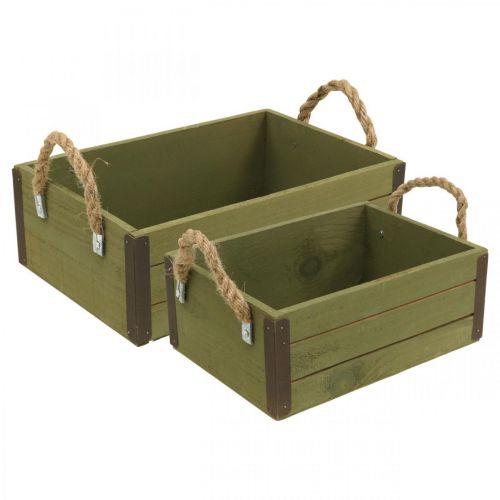 Floristik24 Jardinière vintage en bois vert L24/30cm set de 2