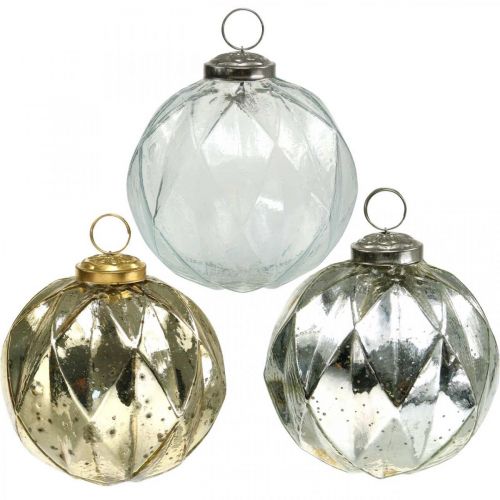 Article Boules de Noël vintage en verre avec motif Ø10,5cm 3pcs