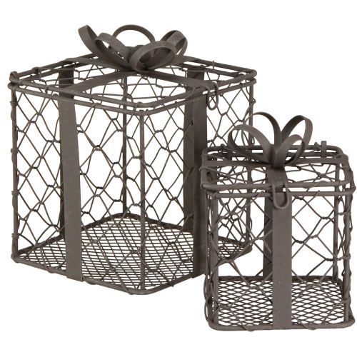 Floristik24 Panier cadeau vintage en fil métallique gris 10,5/7,5cm lot de 2 pièces