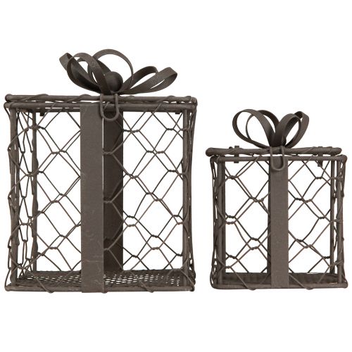 Floristik24 Panier cadeau vintage en fil métallique gris 10,5/7,5cm lot de 2 pièces